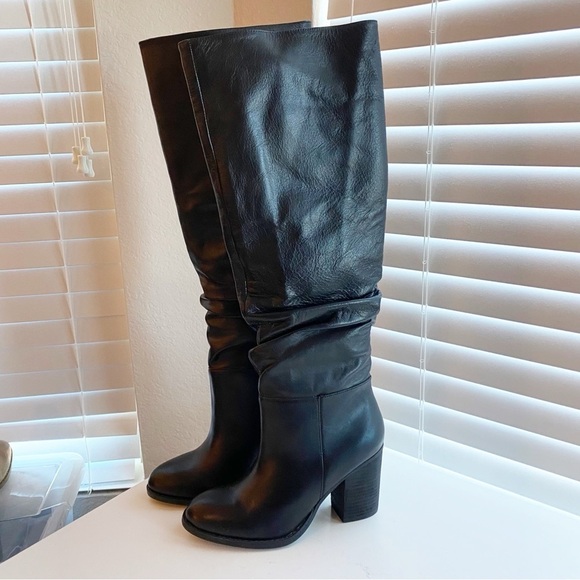 STEVE MADDEN Lux Leather Slouchy Tall Heeled Boots NEW - Picture 2 of 8
